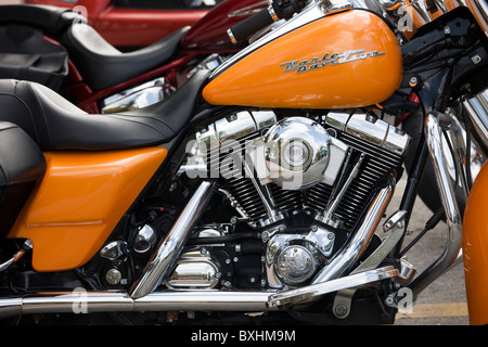 Harley Davidson Road King motorcycle with 88 cubic inches twin cam engine, South Beach, Miami, Florida Stock Photo