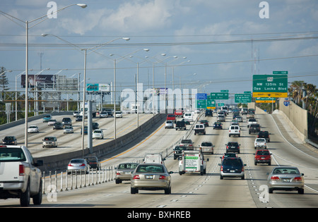 Traffic on the highway heading out of Miami at Opa Locka Boulevard, Florida, United States of America Stock Photo