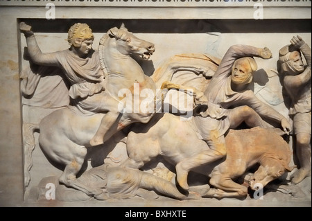 Alexander Sarcophagus (c. 325-311 BC), Alexander The Great fighting a Persian, Archaeology Museum, İstanbul, Turkey 100919 36507 Stock Photo