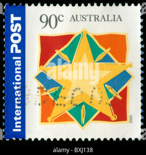 Christmas stamp from Australia with picture of a star Stock Photo