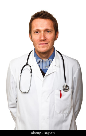 Young doctor in white uniform talking to colleague Stock Photo - Alamy