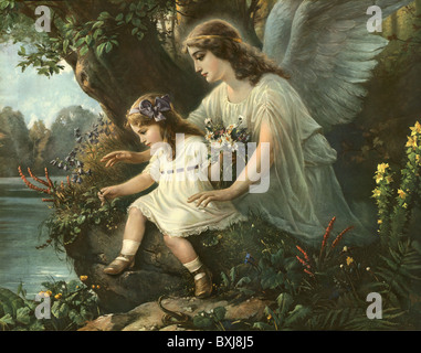 religion, Christianity, guardian angel protecting child, Germany, circa 1905, Additional-Rights-Clearences-Not Available Stock Photo