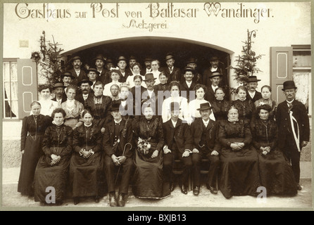 festivity, parties, family party, group picture outside of a inn, Bavaria, Germany, circa 1905, Additional-Rights-Clearences-Not Available Stock Photo