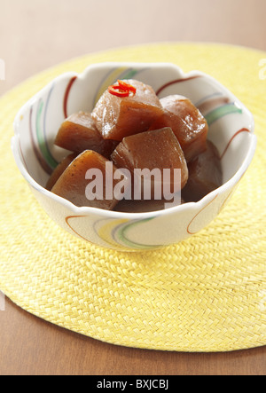 Konjac simmered in spicy soy sauce Stock Photo