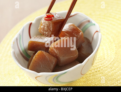 Konjac simmered in spicy soy sauce Stock Photo