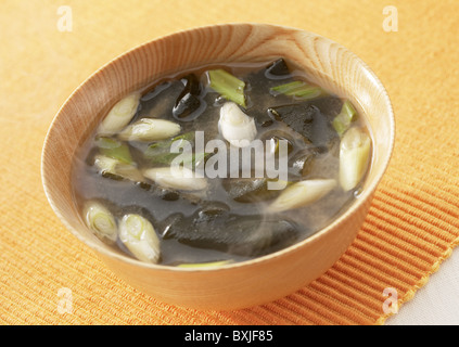 Miso soup with seaweed and green onion Stock Photo