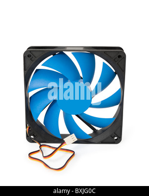 nine vaned blue fan for central processor unit cooler, over white background Stock Photo