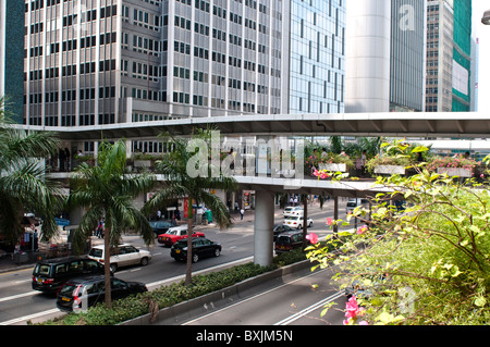 Walkway over Connaught Road Central, Hong Kong Island, China Stock Photo