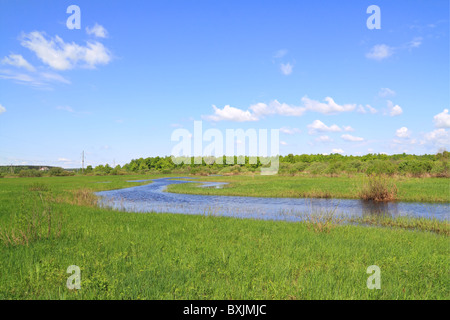 small river on spring field Stock Photo