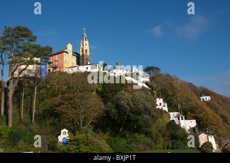 Clock Tower and Villas Portmeirion Gwynedd, North Wales UK Stock Photo