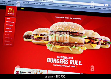 Variety of burgers available at McDonalds as advertised on its website Stock Photo