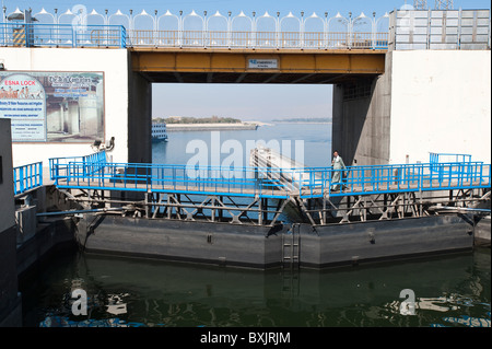 Egypt, Esna. One of the locks on the Nile River at Esna. Stock Photo