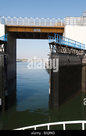 Egypt, Esna. One of the locks on the Nile River at Esna. Stock Photo