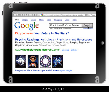 Apple iPad with Safari browser and a Google Search for Horoscopes, for future predictions via the stars/astrology Stock Photo