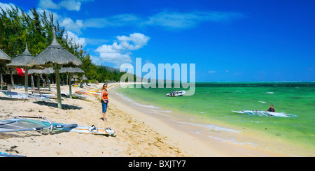 A windsurf and kite boarding school on the Le Morne Peninsula, Black River, Mauritius Stock Photo