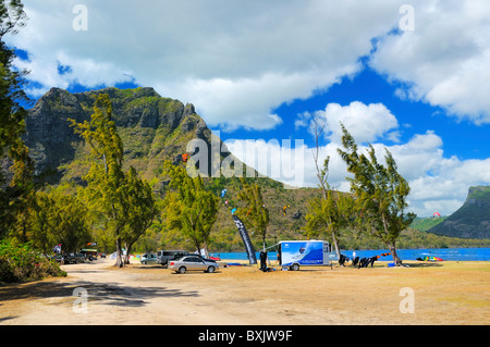 Wind surfing and kite boarding paradise on the Le Morne Peninsula, Black River, Mauritius, Africa. Stock Photo