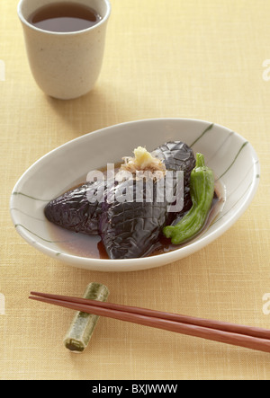 Aubergine simmered in soy sauce Stock Photo