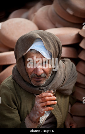 Egypt. Egyptian man drinking tea. Stock Photo