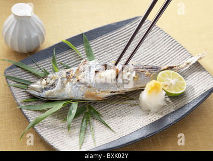 Grilled horse mackerel Stock Photo