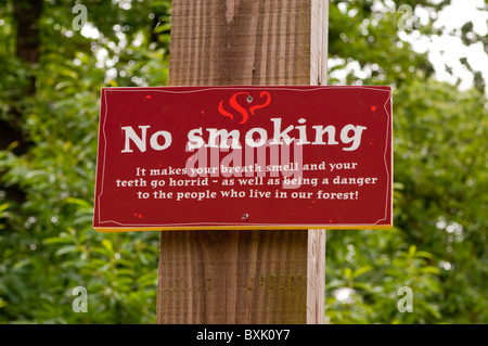 A No Smoking sign at Bewilderwood adventure park in Hoveton , Norfolk , England , Great Britain , Uk Stock Photo