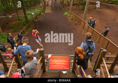 A zip slide showing movement at Bewilderwood adventure park in Hoveton , Norfolk , England , Great Britain , Uk Stock Photo