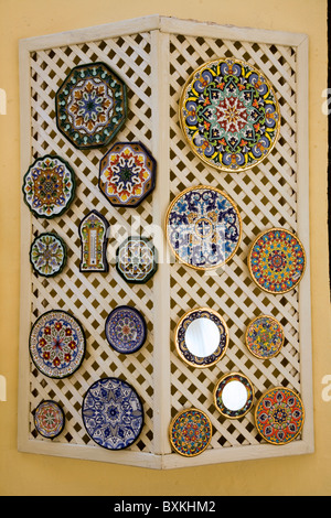 Pottery / pots / gifts / gift / souvenir / souvenirs for sale / display. Shop selling Spanish ceramic to tourists. Seville Spain Stock Photo