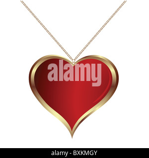 Red shiny heart pendant, with gold chain, placed on a white paper Stock  Photo - Alamy