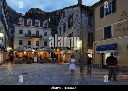 Trg Oktobarske Revolucije, Square, Fortress on the hill, Kotor, Bay of Kotor, Montenegro Stock Photo