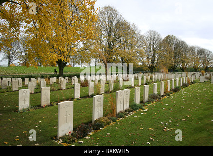 Essex Farm cemetery for fallen soldiers from the First World War at Ypres, Flanders, Belgium Stock Photo