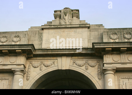 View towards the inscription above the Menin Gate, Ypres, Belgium Stock Photo