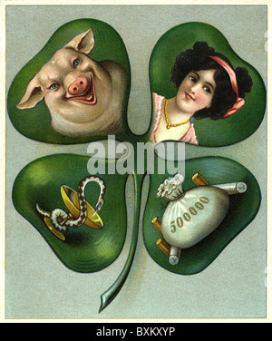 symbols, luck, four-leaf clover, Germany, circa 1907, Additional-Rights-Clearences-Not Available Stock Photo