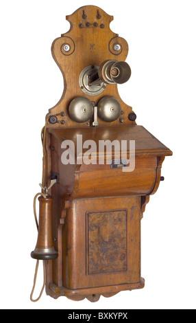 technics, telephones, wall telephone 'OB' with desk form, made by Friedrich Reiner, Munich, Germany, 1899, Additional-Rights-Clearences-Not Available Stock Photo
