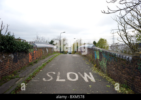 'Slow' road marking, Mitcham, London Borough of Merton, South London, England, UK Stock Photo