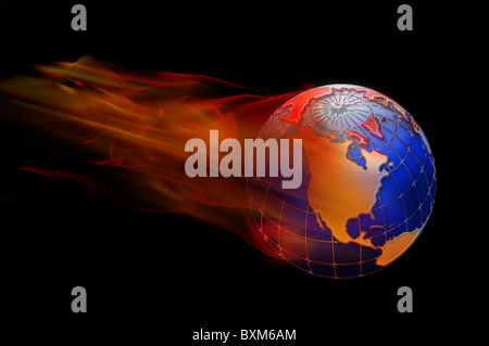 World Exploding On Fire The earth world globe on fire, concept for climate change, global ...