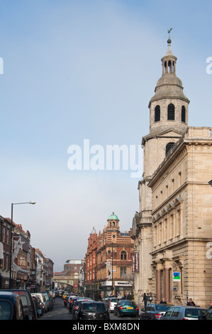 Worcester city centre, England. Looking down 'The Cross' and  'Foregate' from the high street. Stock Photo