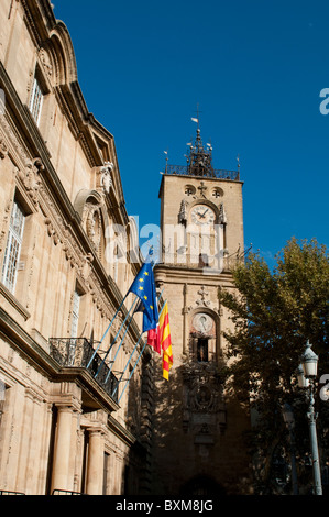 Town Hall and Clock Tower, Aix En Provence, France Stock Photo