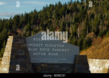 Highest Elevation Sign, Blue Ridge Parkway, NC Stock Photo