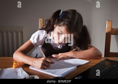 schoolgirl hard at work,doing homework Stock Photo