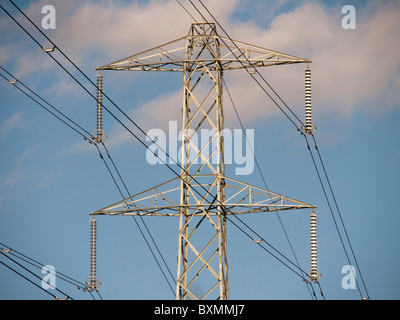 metal pylon carrying electricity supply power lines Stock Photo