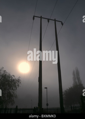 metal pylon carrying electricity supply power lines Stock Photo