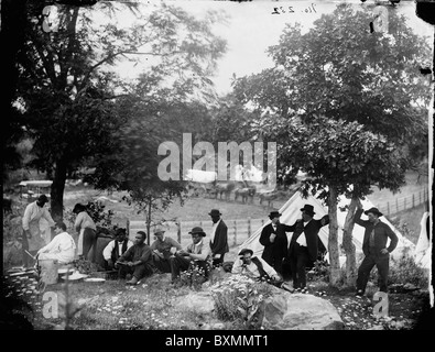 Gettysburg, Pennsylvania. Camp of Captain [John J.] Hoff. (Rear view) landscape trees outdoors tents fashion Stock Photo