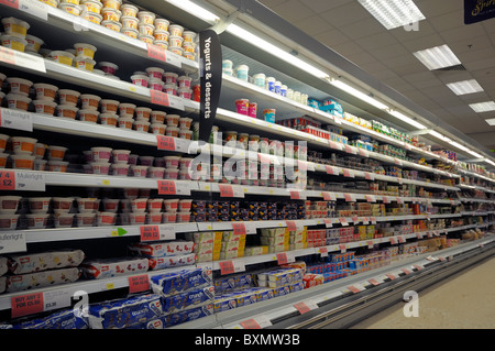 Refrigerated shelving in a CO-OP supermarket Stock Photo