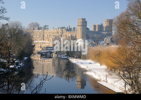 Warwick Castle, by the River Avon, on Christmas Day, in Warwick, Warwickshire, England Stock Photo