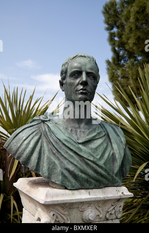 Bust of the Roman poet Catullus in the water-front park in the town of Sirmione on Lake Garda Stock Photo