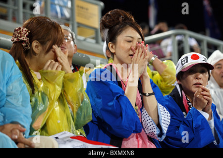 Japanese fans, Argentina 2 Japan 1, Ladies Field Hockey Finals Beijing Olympics China Stock Photo