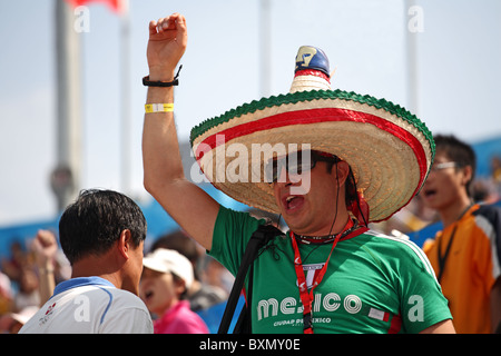 Mexican man in crowd at Beach Volleyball Finals, Beijing Olympics, China Stock Photo