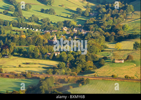 The Village of Edale & The Edale Valley Backed by Kinder Scout, Peak District National Park, Derbyshire, England, UK Stock Photo