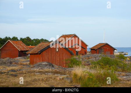 Old fisherman's huts on the island of Svartloga in the 'Archipelago of Stockholm'. Stock Photo