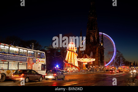 Big ferris wheel and fun fair, Princes Street, Edinburgh during winter festivities Scotland UK Europe Stock Photo