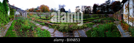 a panoramic photos of the walles garden at llanerchaeron house aberaerpn Stock Photo